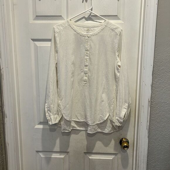 Loft The Softened Shirt‎ White Cotton Popover Women’s Large Coastal Lagenlook - Picture 1 of 7